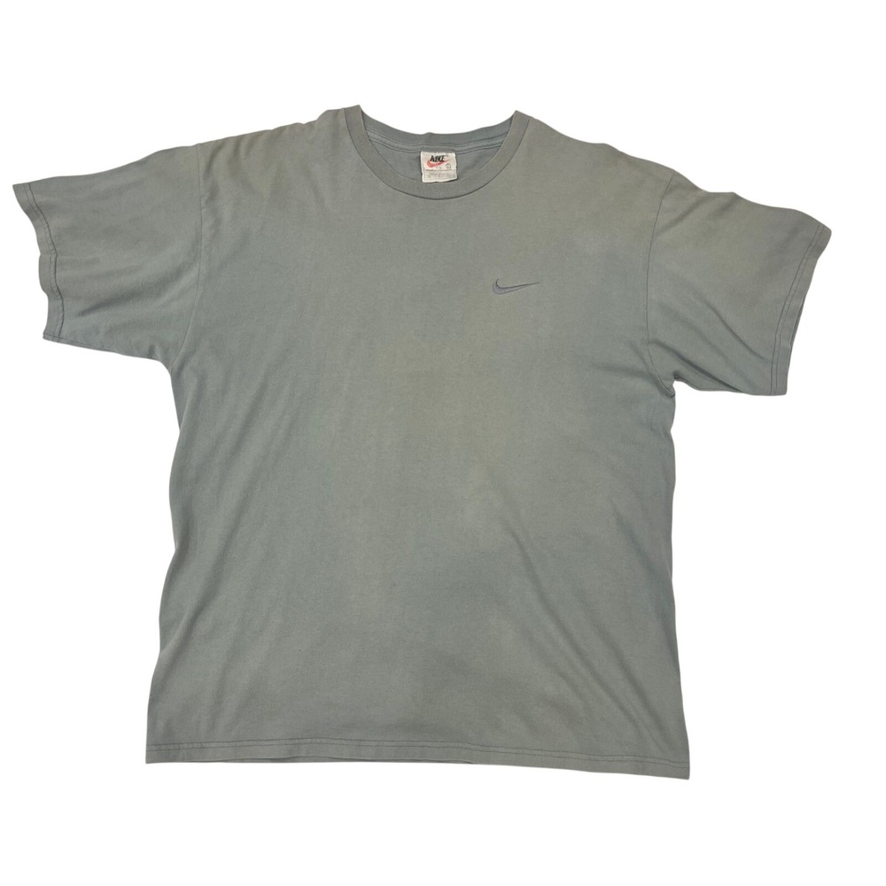 Vintage 90s Nike Embroidered Swoosh T-Shirt Grey Made in USA Single Stitch Large